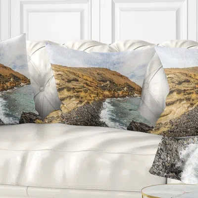 Design Art Peninsula Going Beyond The Horizon - Sea & Shore Printed Throw Pillow In Blue;black;brown;green;red;yellow