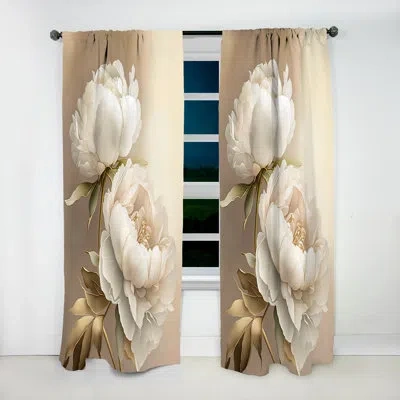 Design Art Peony Flower Ii - Floral Velvet Curtain - 1 Panel In White;cream