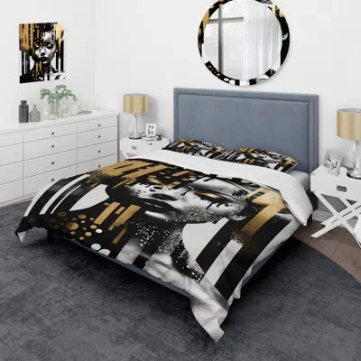 Design Art People Comforter Set 4 Pcs - Golden Fluidity Of Womanhood Iv Comforter Bedding Set In Black;gold