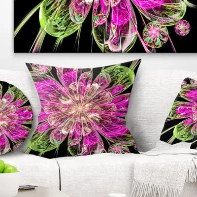 Design Art Perfect Fractal Flower In Pink And Green - Floral Printed Pillow In Green;pink