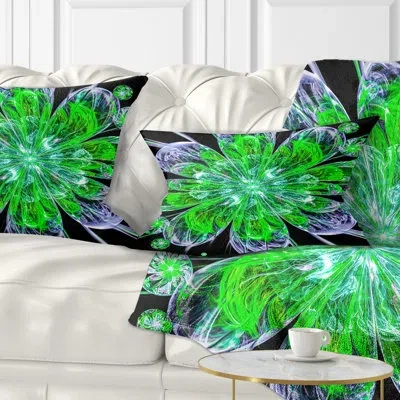 Design Art Perfect Shiny Fractal Flower In Red - Floral Printed Throw Pillow In Green,purple
