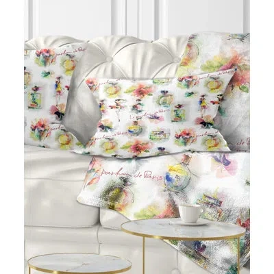 Design Art Perfume Bottles And Flowers - Floral Printed Pillow