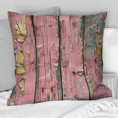 Design Art Petal Pink And Gold Distressed Wood I - Farmhouse Pillow In Pink;gold
