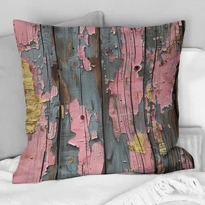 Design Art Petal Pink And Gold Distressed Wood Ii - Farmhouse Pillow In Pink;gold