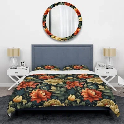 Design Art Petal Symphony Colorful Damask Harmony Duvet Cover Set In Green;red;yellow