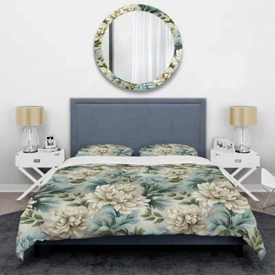 Design Art Petal Symphony Green Damask Harmony - Damask Duvet Cover Set
