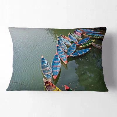 Design Art Phewa Lake In Pokhara Nepal - Boats Printed Throw Pillow