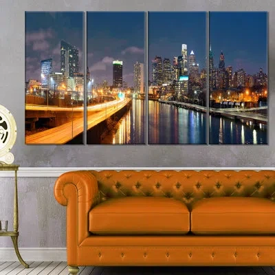 Design Art 'philadelphia Skyline At Night' 4 Piece Wrapped Canvas Graphic Art Print Set On Canvas