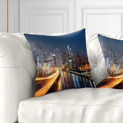 Design Art Philadelphia Skyline At Night - Cityscape Printed Pillow In Blue;black;brown;green;red;yellow