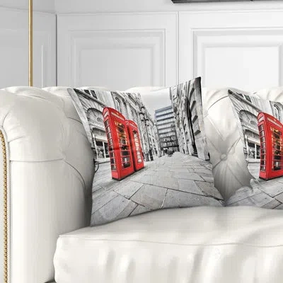 Design Art Phone Booths On Street - Cityscape Printed Pillow