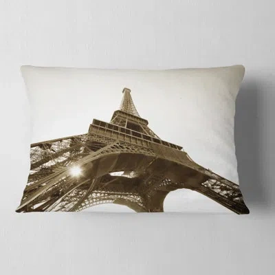 Design Art Photography Paris Eiffel Tower Straight Into Sky Lumbar Pillow In Brown