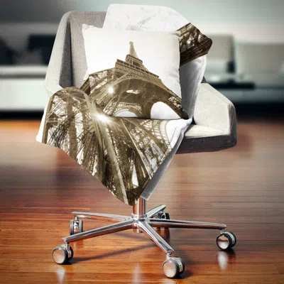 Design Art Photography Paris Eiffel Tower Straight Into Sky Throw Pillow In Brown