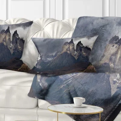 Design Art Photography Torres Del Paine Cuernos Mountains Lumbar Pillow In Blue;brown