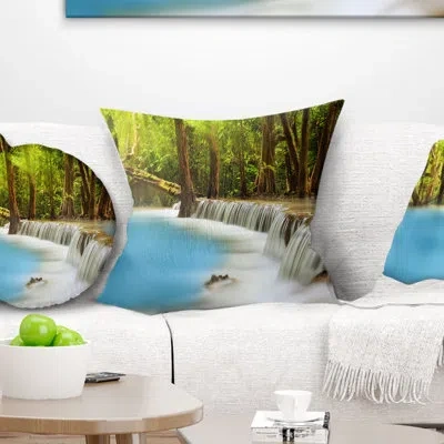 Design Art Photography View Of Huai Mae Kamin Waterfall Pillow In Green