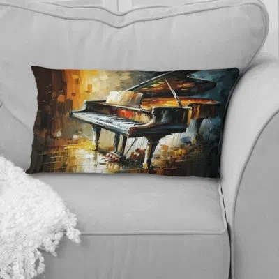 Design Art Piano On Stage - Music Printed Pillow In Black;yellow
