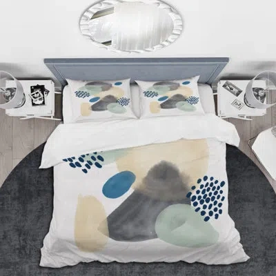 Design Art Pictorial Abstract In Green Blue And Black - Modern Duvet Cover Set - Microfiber Polyester In Green,gray,blue