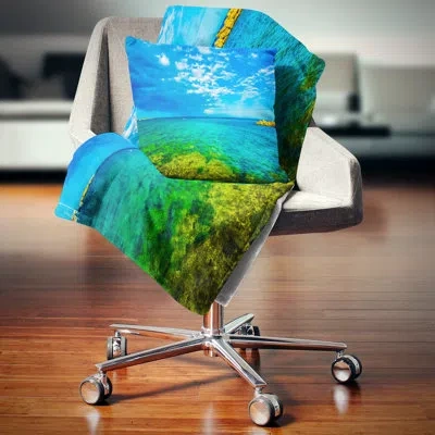 Design Art Picturesque Green Blue Seashore - Sea & Shore Printed Pillow In Blue;white