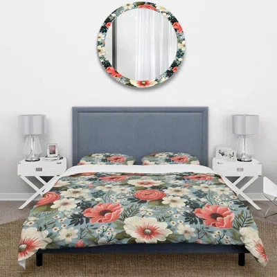 Design Art Piedade Pink Floral Gardens Serenade Beauty I - Floral Duvet Cover Set - Microfiber Polyester In White;pink