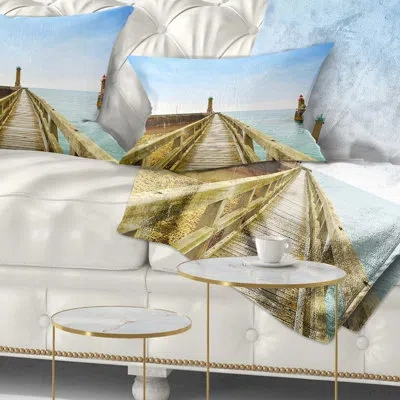 Design Art Pier And Lighthouse France - Sea & Shore Printed Pillow