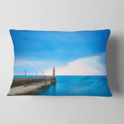Design Art Pier And Lightour In Sunset - Sea & Shore Printed Throw Pillow