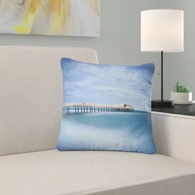 Design Art Pier Infinite To Blue Sea - Sea & Shore Printed Pillow