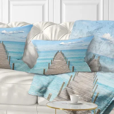 Design Art Pier Infinite To The Sea - Sea & Shore Printed Throw Pillow