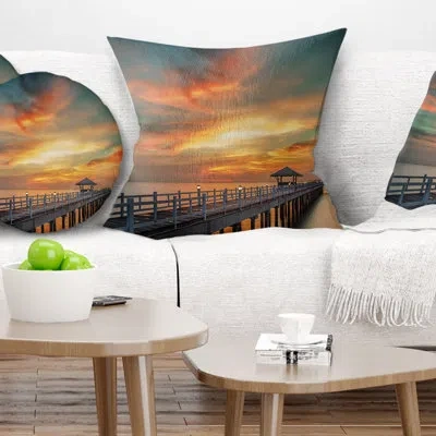Design Art Pier Seascape Colorful Sky And Long Wooden Pier Pillow