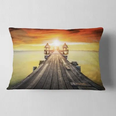 Design Art Pier Seascape Huge Wooden Pier Into Sun Lumbar Pillow