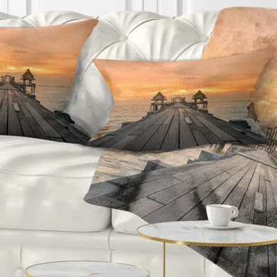 Design Art Pier Seascape Massive Wooden Bridge Into The Sea Pillow In Blue;black;brown;green;red;yellow