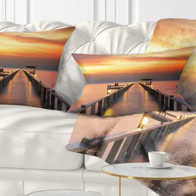 Design Art Pier Seascape Sky And Long Wooden Bridge Lumbar Pillow