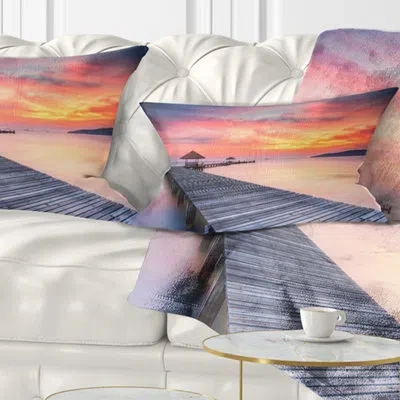 Design Art Pier Seascape Stylish Wooden Bridge And Beach Sky Pillow