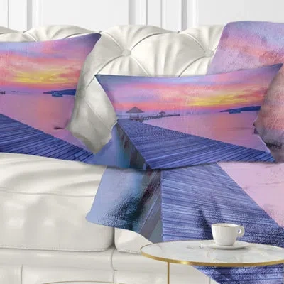 Design Art Pier Seascape Tinged Wood Bridge And Beach Lumbar Pillow