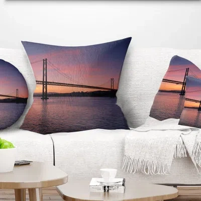 Design Art Pier Seascape Wonderful View Of Lisbon Bridge Pillow In Blue;black;brown;green;red;yellow