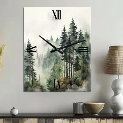 Design Art Pine Tree Misty Morning I - Floral  Metal Wall Clock