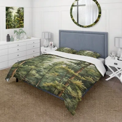 Design Art Pine Tree Symphony Ii - Tree Pine Duvet Cover Set - Microfiber Polyester In Green