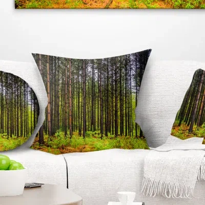 Design Art Pine Trees In Michaux Forest - Forest Printed Throw Pillow In Green