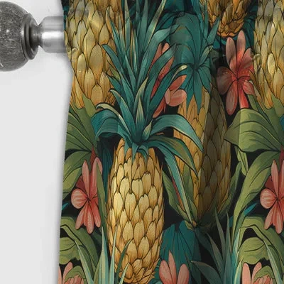 Design Art Pineapple Delight Tropical Pattern Ii - Floral Curtain - Blackout Floral Curtain - 1 Panels In Green;yellow
