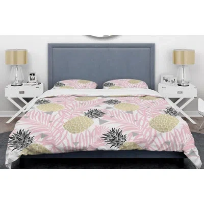Design Art Pineapple Leaves Mid-century Duvet Cover Set In Pink