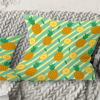 Design Art Pineapple Summer Bliss I - Mid-century Modern Printed Throw Pillow In Blue;orange