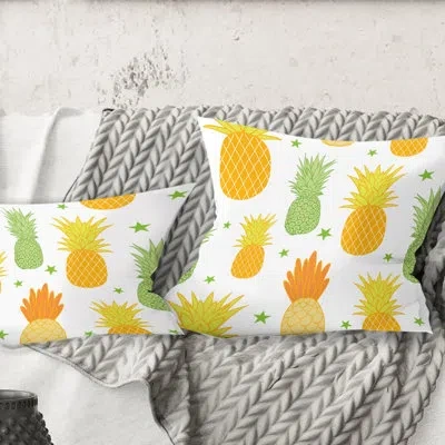 Design Art Pineapple Summer Bliss Ii - Mid-century Modern Printed Throw Pillow In Yellow
