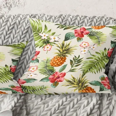 Design Art Pineapple Summer Bliss Iv - Mid-century Modern Printed Throw Pillow In Blue;white;green;red;yellow;pink