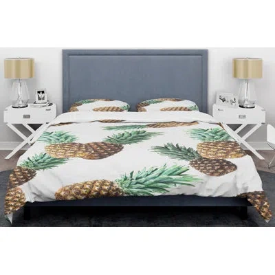 Design Art Pineapple Summer Bliss V Mid-century Duvet Cover Set In Brown