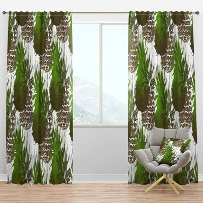 Design Art Pineapple With Leaves Repeat Pattern - Traditional Velvet Curtain - Room Darkening - 1 Panel