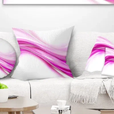 Design Art Pink Abstract Waves - Abstract Printed Throw Pillow