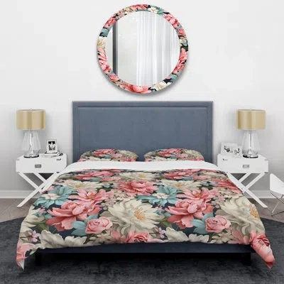 Design Art Pink And Beige Charm Victorian Pattern I Duvet Cover Set In Blue;pink
