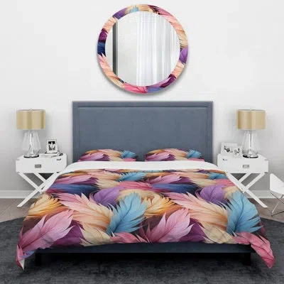 Design Art Pink And Beige Feathered Animal Elegance Duvet Cover Set In Blue;yellow;pink