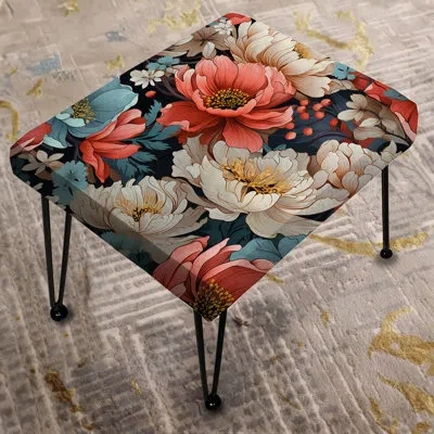 Design Art Pink And Beige Modern Floral Fusion Symphony - Floral Rectangle Ottoman In Beige;pink