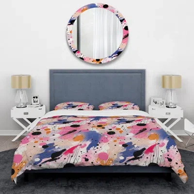 Design Art Pink And Beige Strokes Harmony Ii Duvet Cover Set In Pink;purple