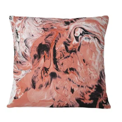 Design Art Pink And Black Marble Universe - Modern Printed Throw Pillow In Red