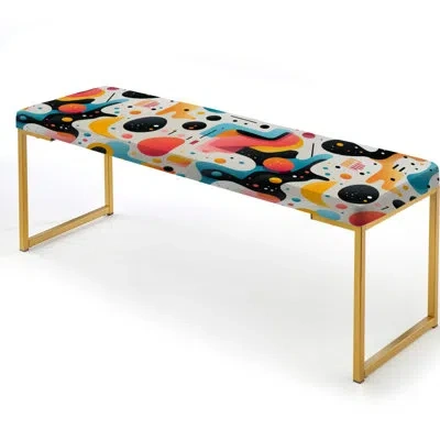 Design Art Pink And Blue 1970s Trendy Patterns - Geometric Upholstered Gold Bench